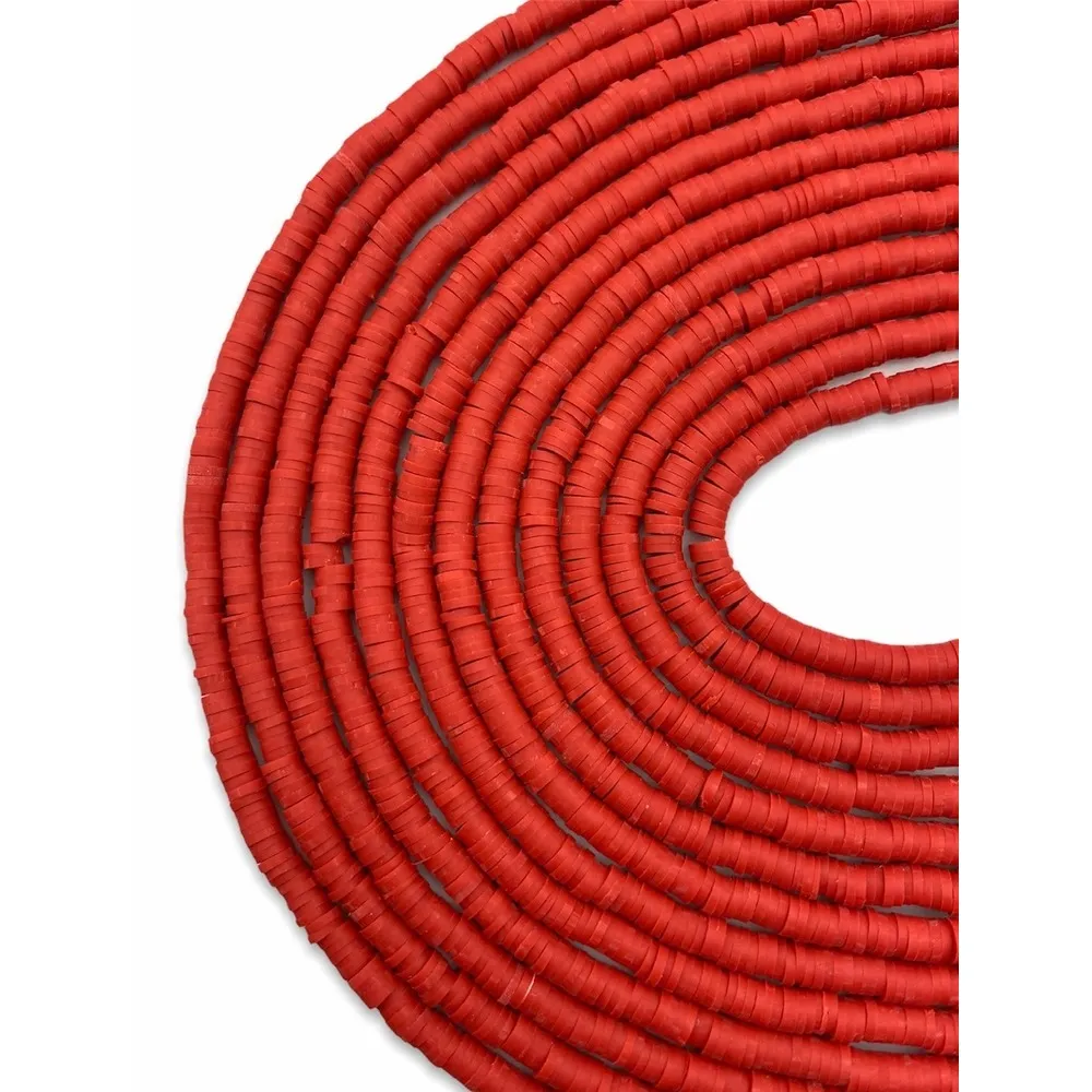 4mm Kırmızı Renk Polimer Kil Fimo Boncuk Dizisi 40cm Hamur Boncuk Fimo Dizi