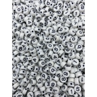 4x7mm Beyaz Üzeri Siyah Yassı Rakam Boncuk 50 Gr