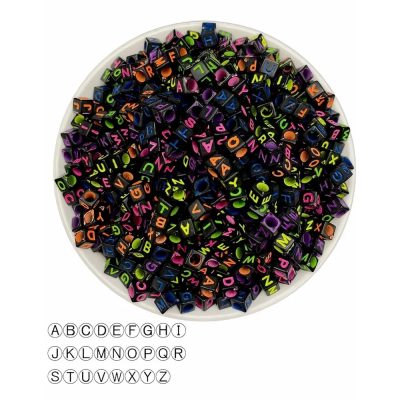 4x7mm Siyah Üzeri Renkli Küp Harf Boncuk 50 Gr